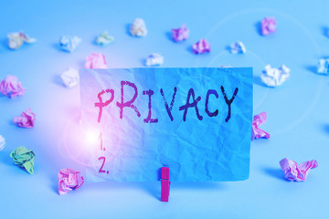 Fototapete - Handwriting text writing Privacy. Conceptual photo Right to keep demonstratingal matters and information as a secret Colored crumpled rectangle shaped reminder paper light blue background