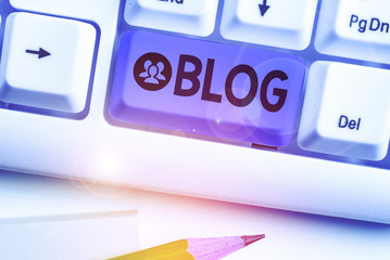 Poster - Word writing text Blogquestion. Business photo showcasing regularly updated website web page run by individual
