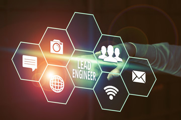 Poster - Writing note showing Lead Engineer. Business concept for control his team and manage phases of the project in hand