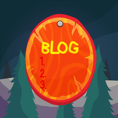 Fototapete - Word writing text Blog. Business photo showcasing regularly updated website web page run by individual Oval plank rounded pinned wooden board circle shaped wood nailed background