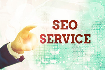 Fototapete - writing note showing seo service. business concept for suite of techniques and procedures to surge w