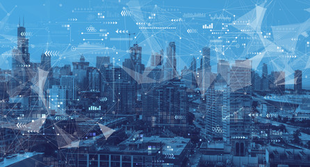 Poster - technology screen with downtown chicago cityscape skyscrapers