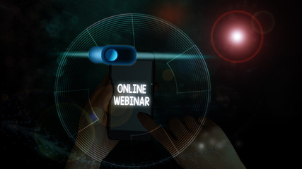Poster - Writing note showing Online Webinar. Business concept for online meeting or presentation held via the Internet