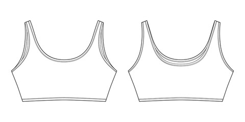 Technical sketch of bra for girls isolated. Yoga underwear design template