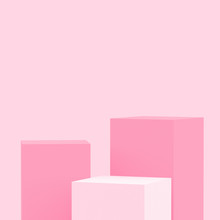 3d Pink Cubes Square Podium Minimal Studio Background. Abstract 3d Geometric Shape Object Illustration Render. Display For Valentine Product.