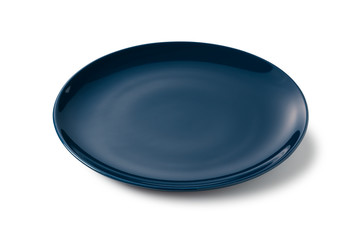 navy blue plate placed on a white background