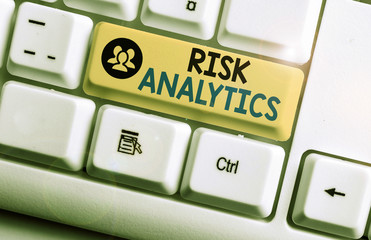 Poster - Word writing text Risk Analytics. Business photo showcasing study of underlying uncertainty of a given course of action