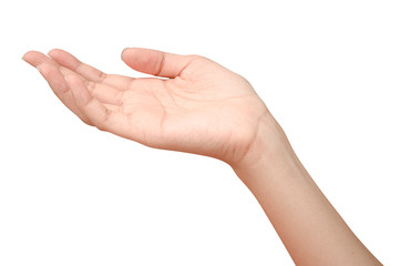 Hand open and ready to help or receive. Gesture isolated on white background with clipping path.