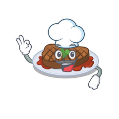 Sticker - grilled steak chef cartoon design style wearing white hat