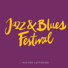 Wall Mural - Yellow jazz and blues festival inscription isolated on purple background