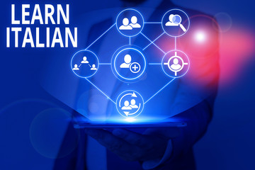 Poster - Writing note showing Learn Italian. Business concept for gain or acquire knowledge of speaking and writing Italian