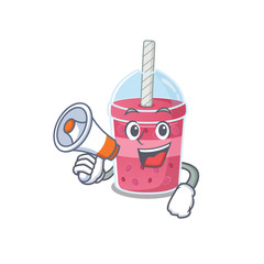 Poster - Cartoon character of strawberry bubble tea having a megaphone