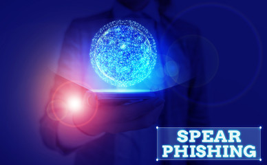 Poster - Writing note showing Spear Phishing. Business concept for Sending fake emails to extract financial data from user Elements of this image furnished by NASA
