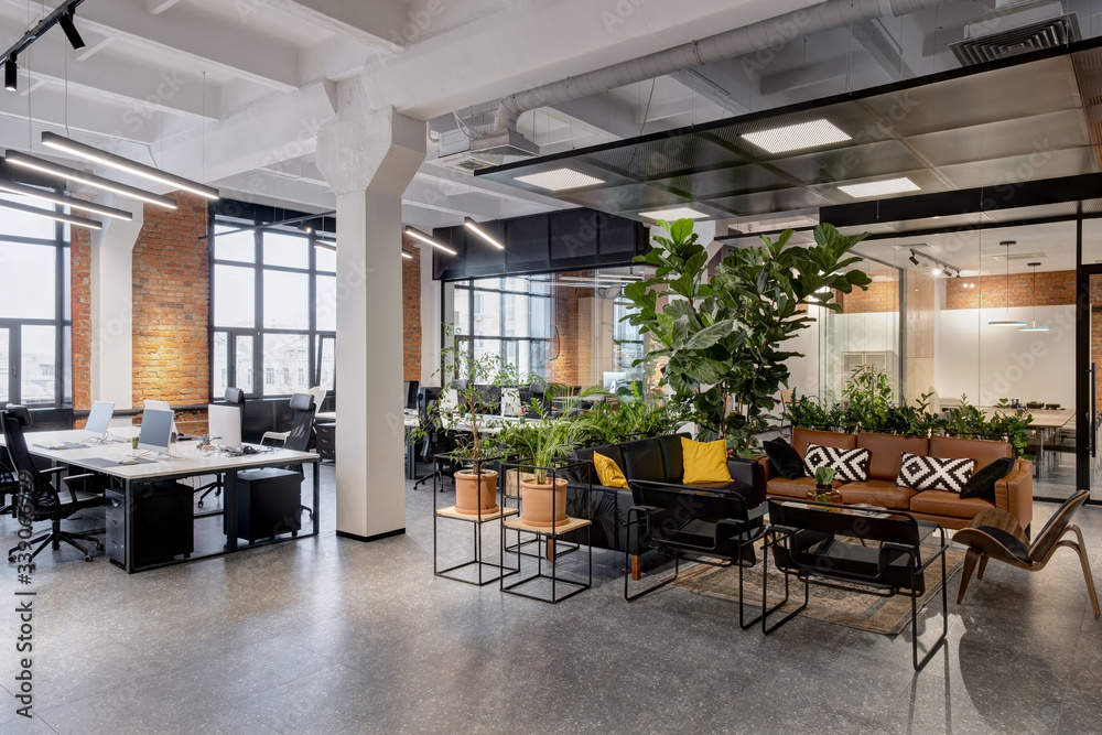 modern loft office interior with furniture Stock Photo | Adobe Stock