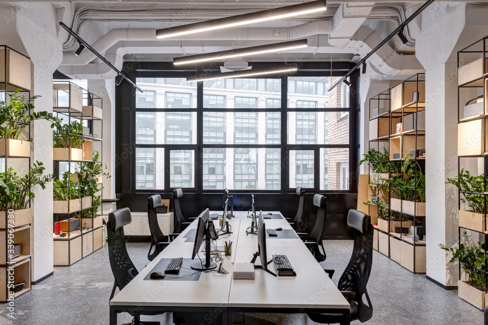modern loft office interior with furniture Stock Photo | Adobe Stock