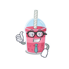 Sticker - An elegant strawberry bubble tea Businessman mascot design wearing glasses and tie