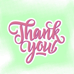 Wall Mural - Thank you inscription with exclamation mark on light green background with dots