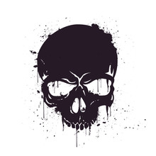 Vector Illustration Hand Drawn Black Skull With Splash Effects.