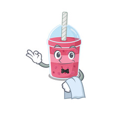 Sticker - A cartoon character of strawberry bubble tea waiter working in the restaurant