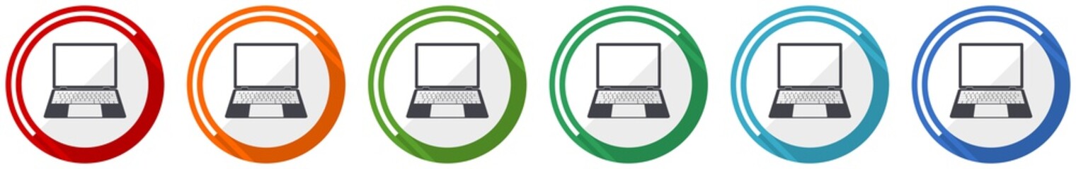 Poster - Open notebook icon set, laptop, mobile computer flat design vector illustration in 6 colors options for webdesign and mobile applications