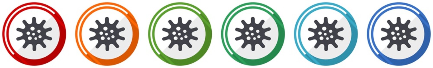 Aufkleber - Virus icon set, bacteria, pathogen, infection flat design vector illustration in 6 colors options for webdesign and mobile applications