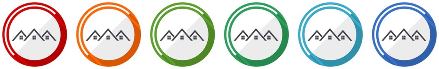 Fototapete - Home, house icon set, flat design vector illustration in 6 colors options for webdesign and mobile applications
