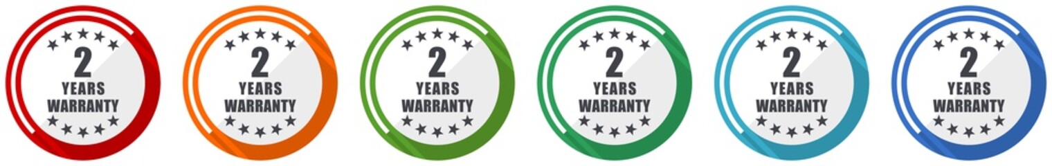 Fototapete - Warranty guarantee 2 year icon set, flat design vector illustration in 6 colors options for webdesign and mobile applications