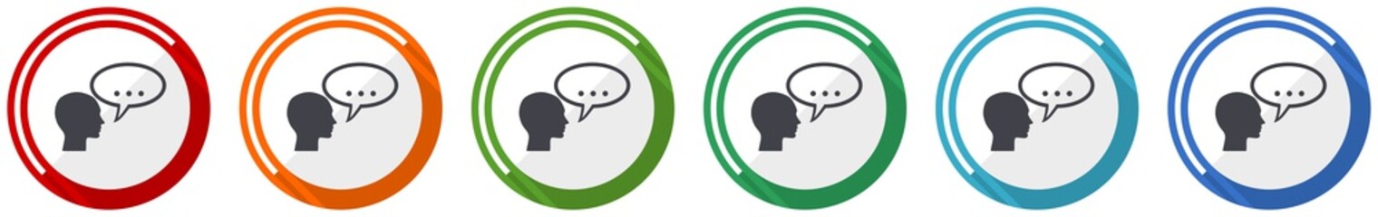 Fototapete - Forum icon set, flat design vector illustration in 6 colors options for webdesign and mobile applications
