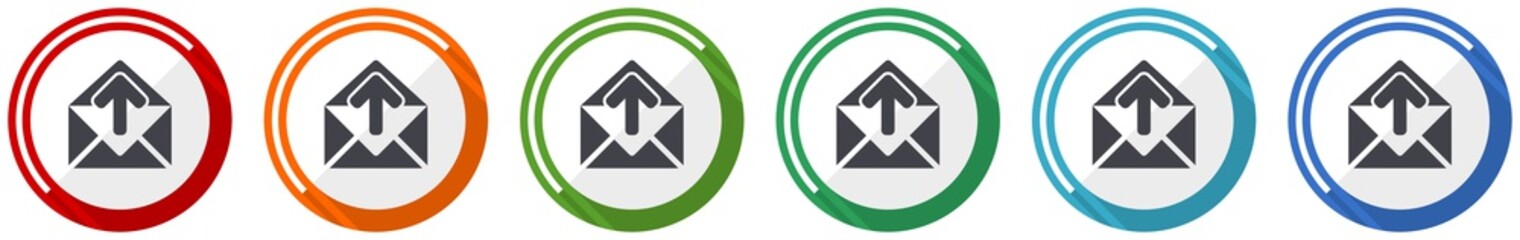 Aufkleber - Email icon set, flat design vector illustration in 6 colors options for webdesign and mobile applications