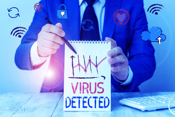 Aufkleber - writing note showing virus detected. business concept for identified a malware that possible can har
