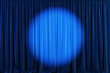 Wall Mural - blue curtains stage, theater background with spotlights.