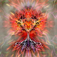 Aufkleber - tree of life symbol on structured ornamental background, yggdrasil.