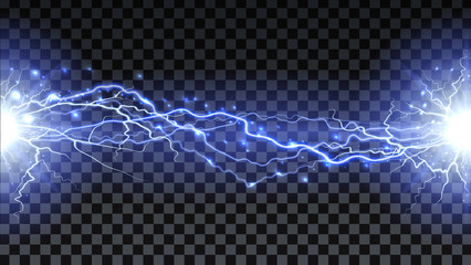Wall Mural - lightning strikes and sparks, electrical energy on transparent background. lightning flash and spark