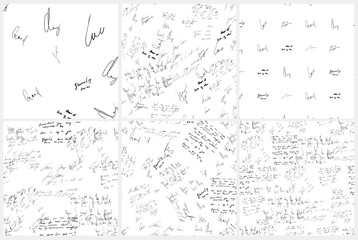 Poster - Seamless abstract text pattern set. Handwritten font on a white background. Ink on paper