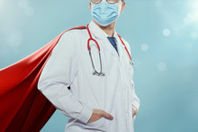 Closeup Doctor With Mask And Cape Hero
