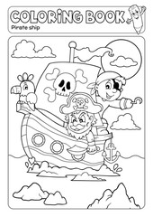 Canvas Print - Coloring book pirate boat theme 2