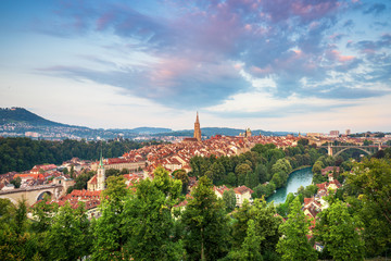 Wall Mural - Morning view on old town of Bern city at sunrise, capital of Switzerland