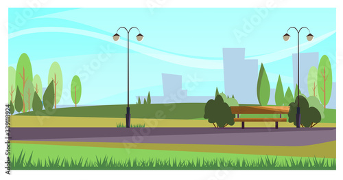 Fotomural Summer city park with street lights
