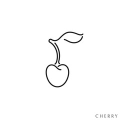 Sticker - Cherry with leaf. Outline style. Isolated berry on white background 