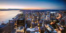 Panoramic View Of Seattle Downtown At Sunset, Seattle, USA