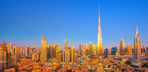 DUBAI - Amazing view on Dubai city center skyline, United Arab Emirates