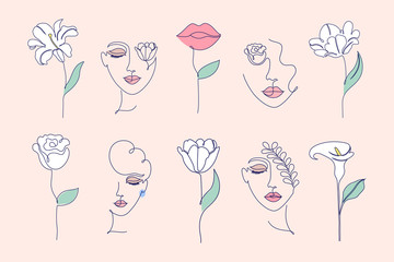 Sticker - flowers and women faces