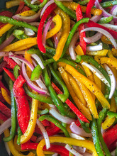 Sliced Bell Peppers And Onion From Above