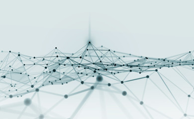 Aufkleber - Big data, cryptography programming 3D illustration. Neural network, cloud technologies. Global database, artificial intelligence. Bright, black and white background with bokeh effect