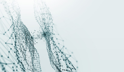Aufkleber - Big data, cryptography programming 3D illustration. Neural network, cloud technologies. Global database, artificial intelligence. Bright, black and white background with bokeh effect