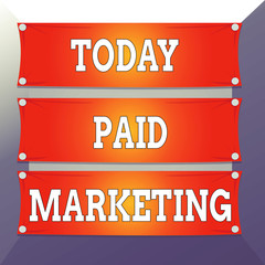 Poster - Conceptual hand writing showing Paid Marketing. Concept meaning marketers pay the owner of ad space in use of that space Wooden panel attached nail on colorful background plank wood