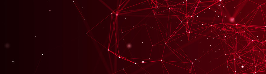 Poster - Digital plexus of glowing lines and dots. Abstract background. Ultra wide illustration. Network or connection. 3d rendering.