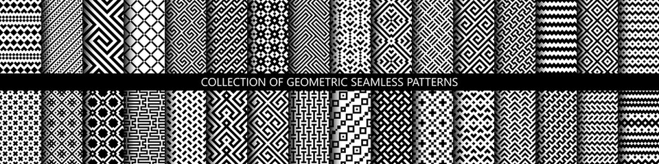 Wall Mural - Vector set of black and white ornamental seamless patterns. Collection of geometric modern patterns. Patterns added to the swatch panel.