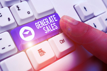 Poster - Writing note showing Generate Sales. Business concept for process of making contact and detail with prospective clients