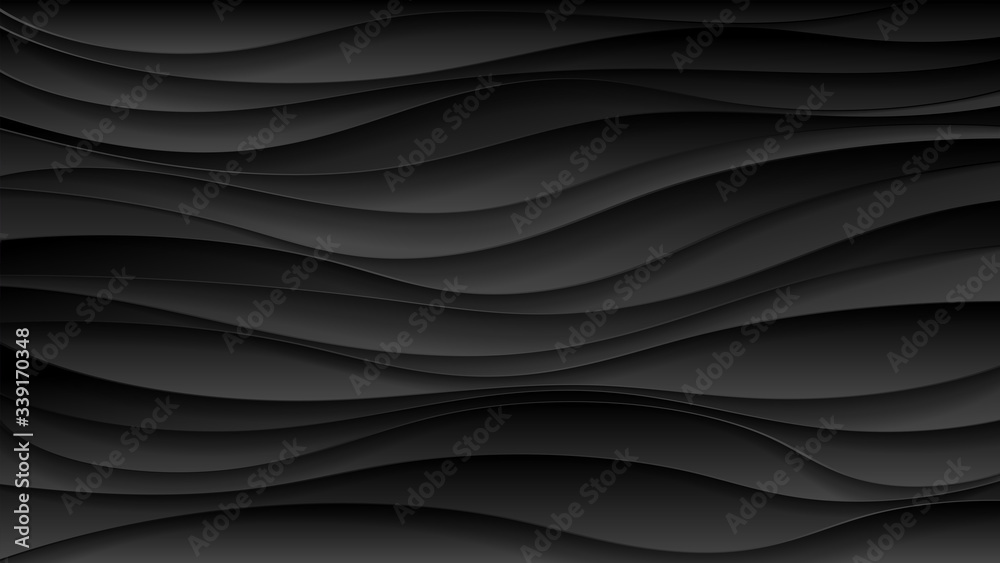 Abstract black wave paper cut design. Background for banners, posters, flyers, book covers and other design. Vector illustration. - obrazy, fototapety, plakaty 